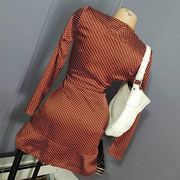Copper Polka Dot Faux Wrap Dress - Picture 5 of 8